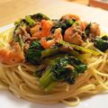ノビークック's cooksnap of when they made 小松菜とえびのガーリックスパゲティー.