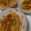 reo★mama's cooksnap of when they made そらまめとベーコンのトマトパスタ.