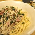 cocoりえ's cooksnap of when they made きのことベーコンのPチーズクリームパスタ.
