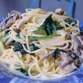 星空ひつじ's cooksnap of when they made 豚肉とほうれん草の醤油マヨパスタ.