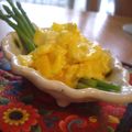 カナー's cooksnap of when they made 焼きアスパラのチーズ入りふわとろ卵がけ.