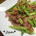ＪＵＮちゃン's cooksnap of when they made ∮ アスパラとベーコンღにんにく炒め ∮.