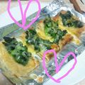 NYkun's cooksnap of when they made 油揚げほうれん草スライスチーズのピザ風.