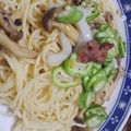 ＋。グリンダ。＋'s cooksnap of when they made いかオクラとしめじの“和風”冷製パスタ.