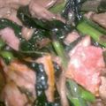 terra-sun's cooksnap of when they made 金時草とベーコンとマイタケの炒め物.