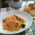 にこにこぷりん♪'s cooksnap of when they made ♡プリッと海老のトマトクリームパスタ.