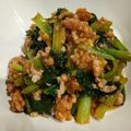 patepateco's cooksnap of when they made 小松菜と豚ひき肉のそぼろあんとじ.