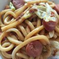 yikar1's cooksnap of when they made ウインナーとキャベツのマヨ醤油焼きうどん.