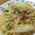 ◩のんち◩'s cooksnap of when they made 長ねぎとベーコンのぺペロンチーノ.