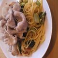rathe's cooksnap of when they made 小松菜のトマトパスタ豚しゃぶのせ.