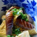 Munchkin's　Mom's cooksnap of when they made ナスとごぼ天、厚揚げをお出汁でたいたん.