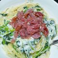 ズボラ母ちゃん830's cooksnap of when they made 生ハムとほうれん草のクリームパスタ.