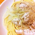 HOMEI's cooksnap of when they made レンジ蒸し鶏とねぎのパスタ.