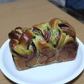 どんぐり１１２７'s cooksnap of when they made あん食パンHB生地粒あん抹茶三つ編みパン.