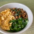 ビートルズ食堂's cooksnap of when they made レンチン♪納豆ピーマン卵の三色丼♡.