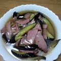 初レポまにあ's cooksnap of when they made ナスのオイル揚げとパストラミビーフの一品.