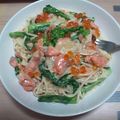 ホソケイ's cooksnap of when they made 菜の花とスモークサーモンのクリームパスタ.