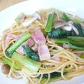 megumomo's cooksnap of when they made ベーコンと小松菜の和風パスタ.