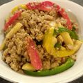 はやはる's cooksnap of when they made 挽肉だけど青椒肉絲風？丼～487Kcal.