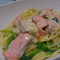 ちょんこ's cooksnap of when they made 鮭とほんれん草クリームパスタ♪.
