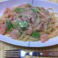 masawak's cooksnap of when they made エビとそら豆のトマトクリームパスタ.