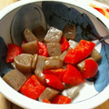 くるくるぴ's cooksnap of when they made パプリカと蒟蒻の生姜焼き♪シソの芽添え.