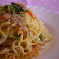にゃぁくん's cooksnap of when they made 青菜、キノコ、卵の塩やきそば.