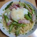 しーな☆彡's cooksnap of when they made ☆アスパラとベーコンの温泉卵スパゲティ♪.