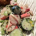 ハマーズ's cooksnap of when they made きゅうりとカニカマのわさびマヨ和え.