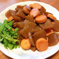 月見なっとう's cooksnap of when they made おさかなソーセージと蒟蒻の甘煮♪.