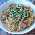 ♪はまちゃん♪'s cooksnap of when they made トマトウインナー水菜のペペロン風パスタ.
