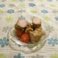 赤い電話's cooksnap of when they made お弁当の…おさかなソーセージで和風肉巻き.