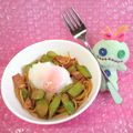みなみんくっきんぐ's cooksnap of when they made ☆アスパラとベーコンの温泉卵スパゲティ♪.