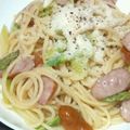 ゆうちゃんのご飯's cooksnap of when they made ウィンナーとアスパラの和えるだけパスタ.