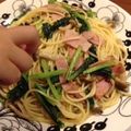 ポキカイ's cooksnap of when they made ベーコンと小松菜の和風パスタ.