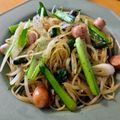 tsmitaka's cooksnap of when they made 小松菜と油揚げのパスタ＊麺つゆバター.