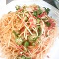 季節外れ's cooksnap of when they made オクラとコンビーフの醤油スパゲティ　.