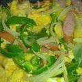 賄いのおばちゃん's cooksnap of when they made 玉葱ウインナー卵の炒め物.
