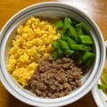 くろりん☆'s cooksnap of when they made ☆三色丼☆炒りたまご・豚肉そぼろ・絹さや.