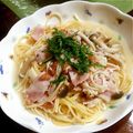 ボビキン0502's cooksnap of when they made ベーコン・きのこ・梅干～旨みダシのパスタ.
