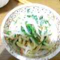 ramieru's cooksnap of when they made ニラとモヤシとカニカマの塩昆布胡麻和え.