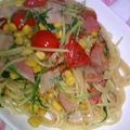 プロイセンのうさぎ's cooksnap of when they made トマトウインナー水菜のペペロン風パスタ.