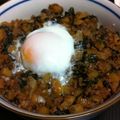 cuby's cooksnap of when they made 挽肉と小松菜のどんぶり♪卵のせ.
