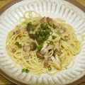 meg115's cooksnap of when they made きのことベーコンの黒ゴマ＆柚子胡椒パスタ.