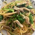 かおk★'s cooksnap of when they made きのこ、ベーコン、水菜の和風パスタ.