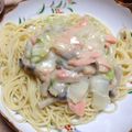 こぶ99's cooksnap of when they made 鮭と白菜のクリームパスタ.