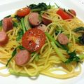 けんころざうるす's cooksnap of when they made トマトウインナー水菜のペペロン風パスタ.