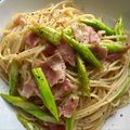 みなと食堂's cooksnap of when they made アスパラベーコンのガーリックオイルパスタ.