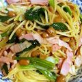 みっちマングローブ's cooksnap of when they made 納豆ベーコンほうれん草和風バターサラスパ.