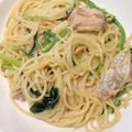 ゆんちゃん4's cooksnap of when they made サーモンとほうれん草のクリームパスタ.